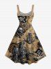 Skull Skeleton Pirate Ship Rudder Anchor Cruise Print Hawaii Tank Dress - Bronze XXS