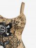 Skull Skeleton Pirate Ship Rudder Anchor Cruise Print Hawaii Tank Dress - Bronze XXS