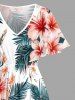 Hibiscus Flower Tropical Leaf Print Split Hawaii Midi Dress - Rouge 1X