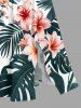 Hibiscus Flower Tropical Leaf Print Split Hawaii Midi Dress - Rouge 1X