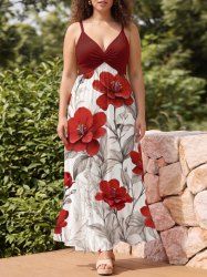 Flower Leaf Print Twist Hawaii Tank Dress - Rouge Vineux XS