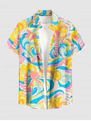 Coconut Tree Sea Waves Bird Print Hawaii Button Pocket Shirt For Men -  