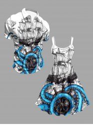 Octopus Sailboat Ship Rudder Cruise Print Matching Hawaii Beach Outfit For Couples - Pers 