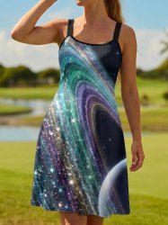Galaxy Glitter 3D Print Hawaii Tank Dress - Noir S