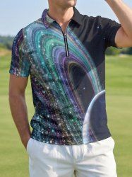Galaxy Glitter 3D Print Zipper Polo Hawaii Shirt For Men - Noir 3XL