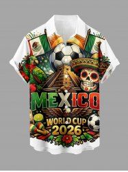 Football Skull Flag Sun Eagle Print Buttons Pocket Shirt For Men -  