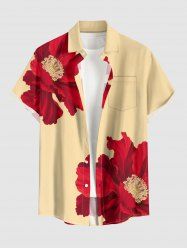 Flower Print Hawaii Button Pocket Shirt For Men -  