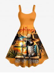 Parrot Coconut Tree Fruit Juice Sun Seascape Print Hawaii Tank Dress -  