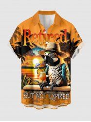 Chemise hawaïenne pour homme à imprimé seascape (perroquets, cocotiers, jus de fruits, soleil), boutons et poche - Orange 4XL