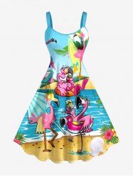 Seascape Flamingo Coconut Tree Print Hawaii Tank Dress -  