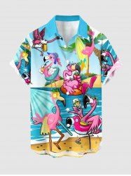 Seascape Flamingo Coconut Tree Print Buttons Pocket Hawaii Shirt For Men -  