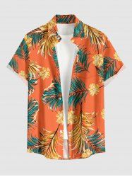 Hibiscus Flowers Tropical Leaf Print Buttons Pocket Hawaii Shirt For Men -  