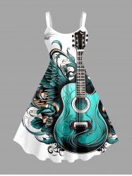 Robe débardeur Hawaii à imprimé fleur, guitare et aile - Turquoise Foncée 1X