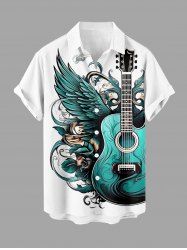 Flower Guitar Wing Print Buttons Pocket Hawaii Shirt For Men -  