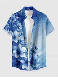 Flower Leaf Ombre Print Hawaii Button Pocket Shirt For Men -  