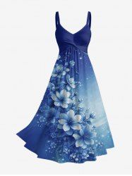 Robe trapèze Twist Hawaï à imprimé dégradé feuilles et fleurs - Bleu XXS