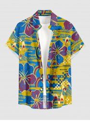 Hibiscus Flower Ethnic Graphic Print Hawaii Button Pocket Shirt For Men - Pers 5XL