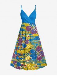 Hibiscus Flower Ethnic Graphic Print Hawaii Surplice A Line Cami Dress -  