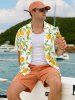 Orange Leaf Oil Painting Print Buttons Pocket Hawaii Shirt For Men -  