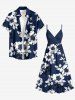 Flowers Leaf Print Matching Hawaii Beach Outfit For Couples - Bleu profond 