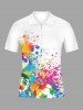 Colorful Painting Splatter Football Print Hawaii Zipper Polo Shirt For Men -  