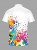 Colorful Painting Splatter Football Print Hawaii Zipper Polo Shirt For Men -  