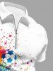 Colorful Painting Splatter Football Print Hawaii Zipper Polo Shirt For Men -  