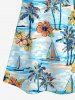Coconut Tree Flowers Sailboat Sun Print Halter Hawaii Mini Dress - Bleu Ciel L