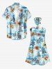 Coconut Tree Flowers Sailboat Sun Print Halter Hawaii Mini Dress - Bleu Ciel L