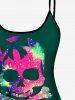 Plus Size Skull Glitter Print Boyshorts Tankini Swimsuit (Adjustable Shoulder Strap) -  