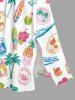 Coconut Tree Sailboat Hibiscus Flower Print Hawaii Split Pocket A Line Midi Dress - Blanc M