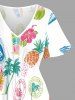 Coconut Tree Sailboat Hibiscus Flower Print Hawaii Split Pocket A Line Midi Dress - Blanc M