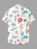 Coconut Tree Sailboat Hibiscus Flower Print Hawaii Button Pocket Shirt For Men - Blanc XL