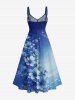 Flower Leaf Ombre Print Hawaii Twist A Line Dress -  