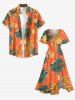 Hibiscus Flowers Tropical Leaf Print Split Hawaii Midi Dress -  
