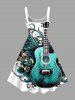 Robe débardeur Hawaii à imprimé fleur, guitare et aile - Turquoise Foncée 1X