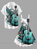 Robe débardeur Hawaii à imprimé fleur, guitare et aile - Turquoise Foncée 1X