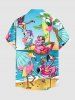 Seascape Flamingo Coconut Tree Print Buttons Pocket Hawaii Shirt For Men -  
