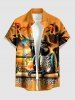 Chemise hawaïenne pour homme – Imprimé perroquet, cocotier, jus de fruits, soleil et paysage marin – Boutons et poche - Orange 6XL