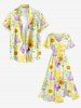 Robe mi-longue en A à imprimé floral hawaïen avec poches fendues - Jaune 2X