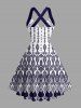 Ethnic Graphic Print Hawaii Halter Crisscross Strappy A Line Dress - Cadetblue XXL