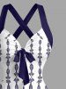 Ethnic Graphic Print Hawaii Halter Crisscross Strappy A Line Dress - Cadetblue XXL