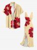 Flower Print Hawaii Ruffles Split Dress -  
