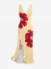 Flower Print Hawaii Ruffles Split Dress -  
