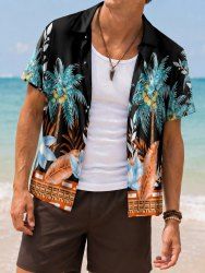 Coconut Tree Flowers Leaf Print Buttons Pocket Hawaii Shirt For Men -  