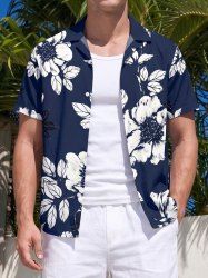 Flowers Leaf Print Buttons Pocket Hawaii Shirt For Men -  