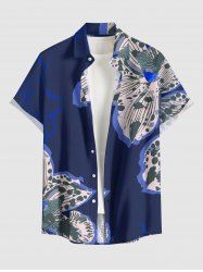 Flower Print Hawaii Button Pocket Shirt For Men - Bleu profond 4XL