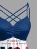 Robe trapèze à bretelles croisées froncée avec imprimé trophée lettres drapeau américain patriotique - Bleu profond XXS