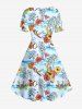 Coconut Tree Pineapple Hibiscus Flower Sea Sailboat Print Hawaii A Line Dress -  