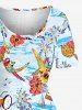 Coconut Tree Pineapple Hibiscus Flower Sea Sailboat Print Hawaii A Line Dress -  